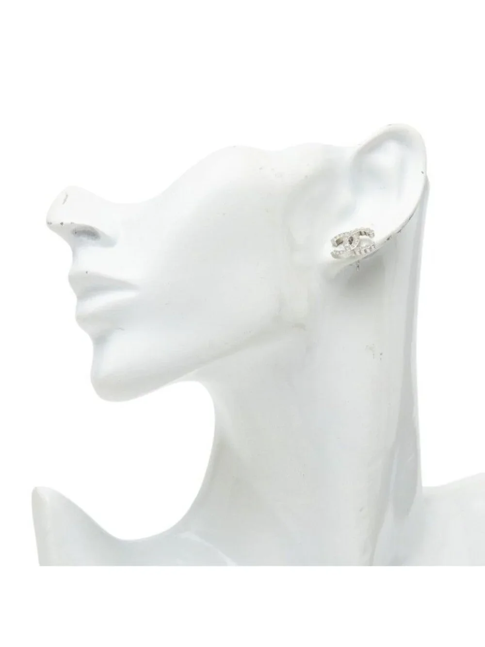 Chanel CC Logo Single Stud Earrings 25 Silver Metal Rhinestone Faux Pearl